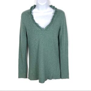 Banana Republic Mint Green Ruffle V-Neck Swe…